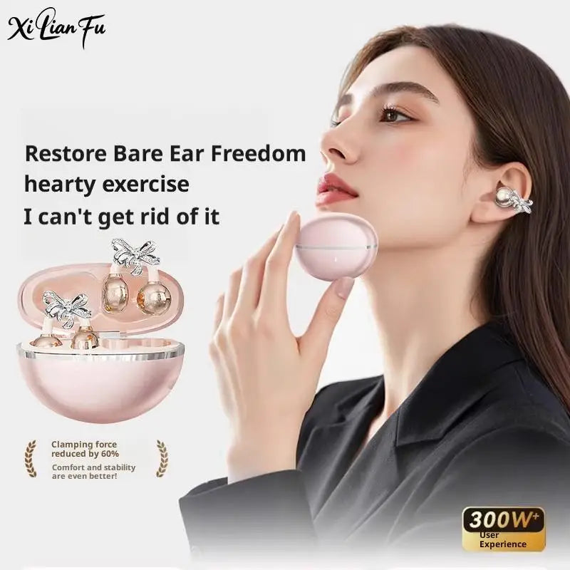 Clip-On Earbuds Wireless Bluetooth 5.4 Comfortable Open Ear Headphones with Aurora Earrings 50h Play Christmas Gifts