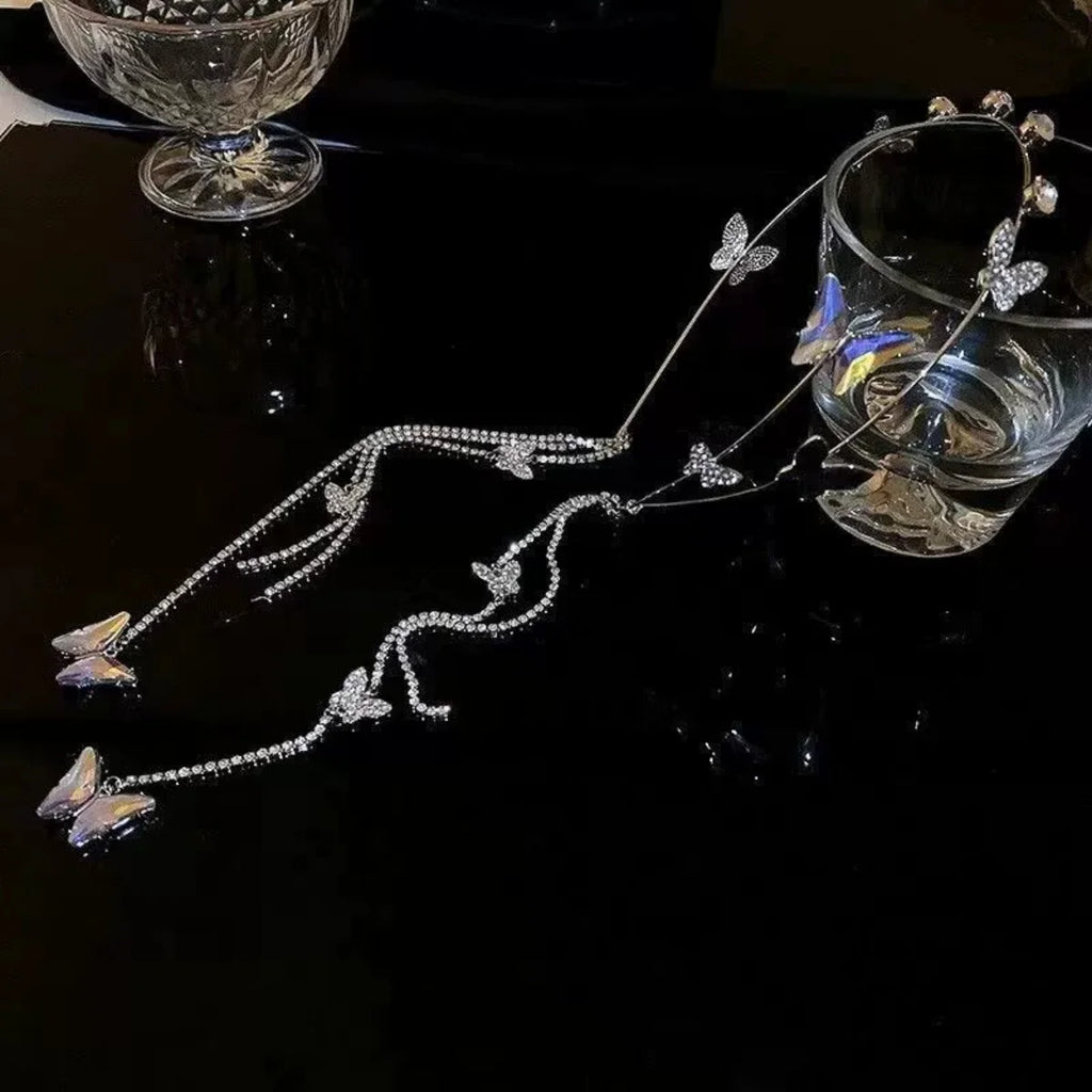 Glitter Girls Rhinestone Headband Butterfly Tassel Hair Accessories