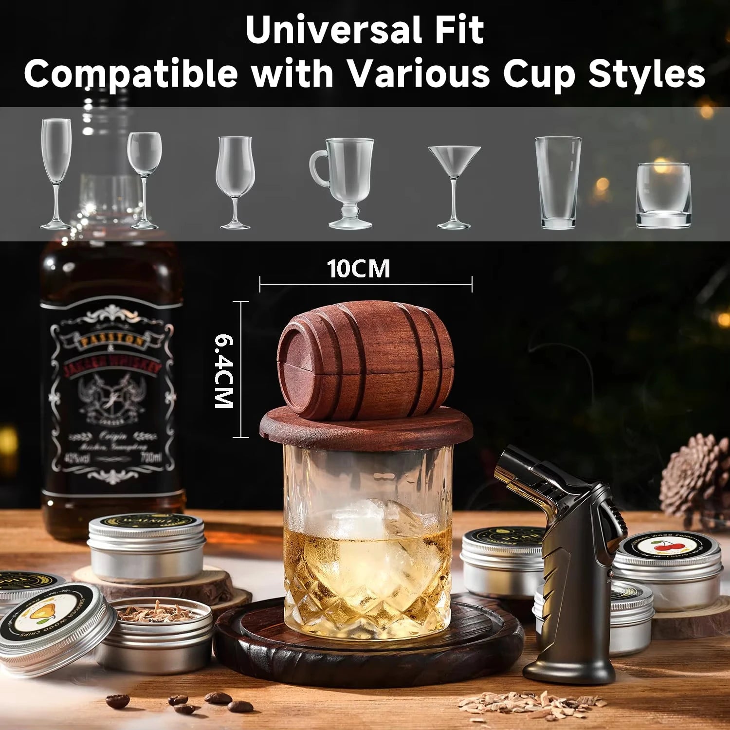 Whiskey Smoker Kit with Wood Chips 4 Flavors Old Fashioned Drink Smoker Infuser Cocktails Bourbon Gifts
