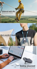 3CM Thin Tiny Portable Waist Fan 4000mAh Clip On Personal Neck Fan LED 12H 5 Speeds 10500RPM Strong Airflow with Lanyard