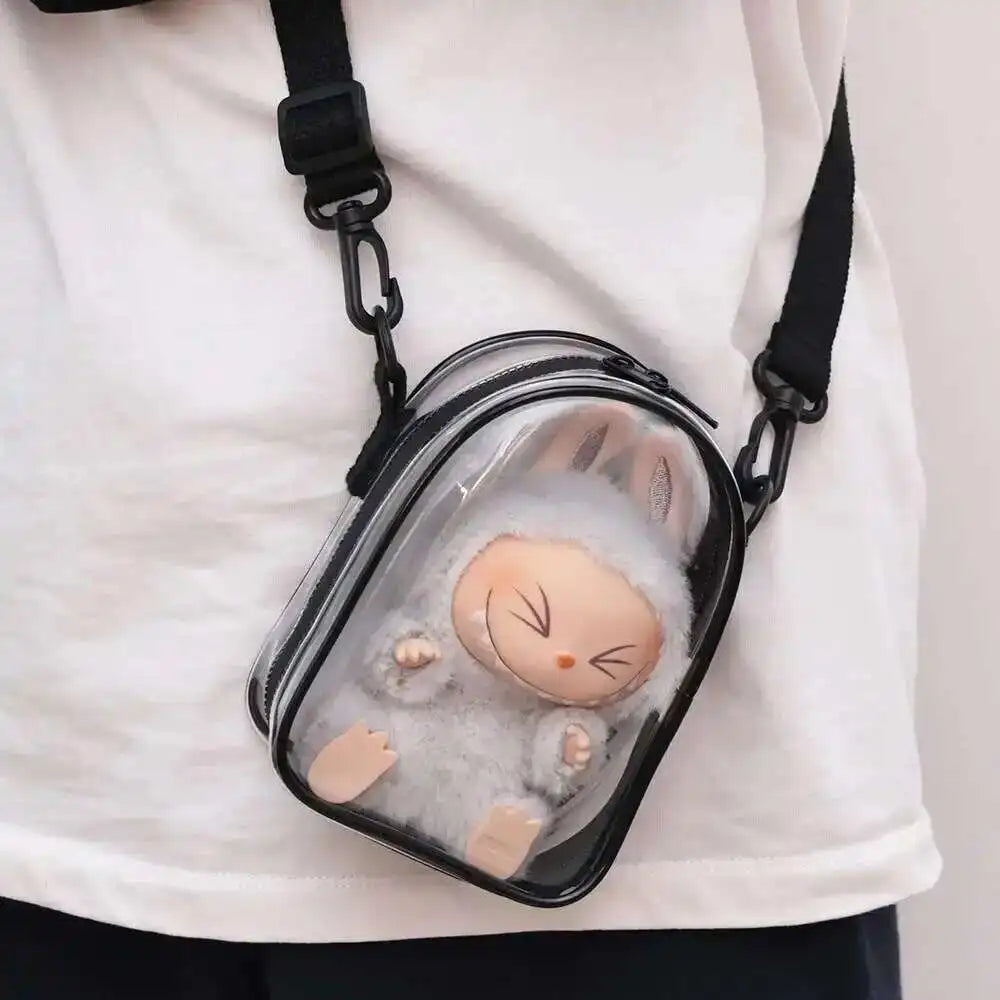 Labubu Protect Case Sitting Party 15cm Cotton Doll Shoulder Bag PVC Storage