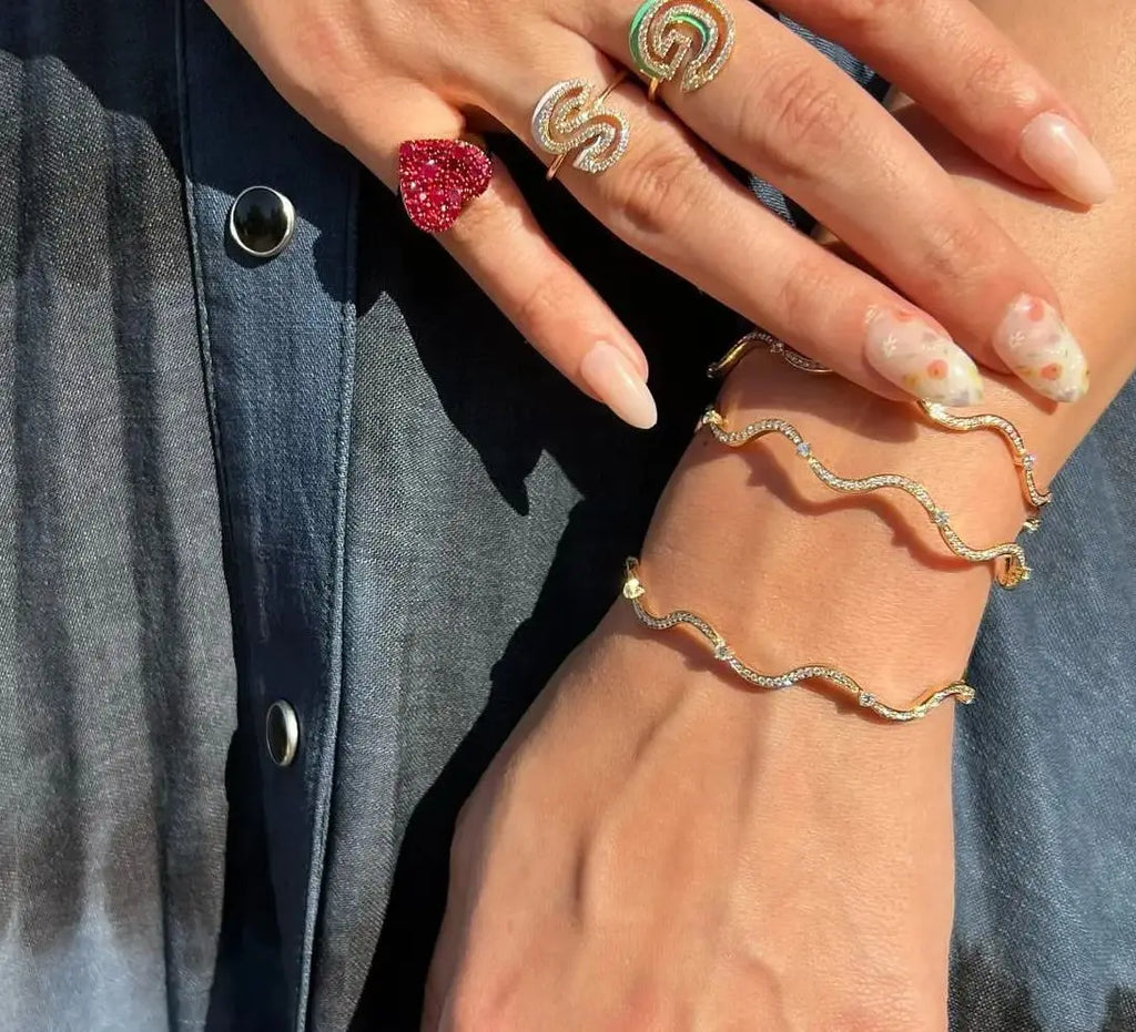 Personality Wave Shape Bangles 58mm Cubic Zirconia Brass Gold/Platinum Plated Bracelet