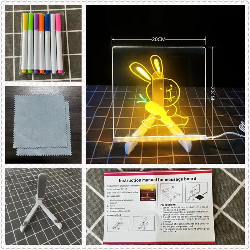 Luminous Acrylic Drawing Magic Led Transparent Board Note Board Kids Educational Gift With Stand 7 Color Markers