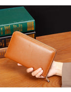 RFID Anti-Theft Cowhide Leather Wallet Brush Head Layer Large Capacity