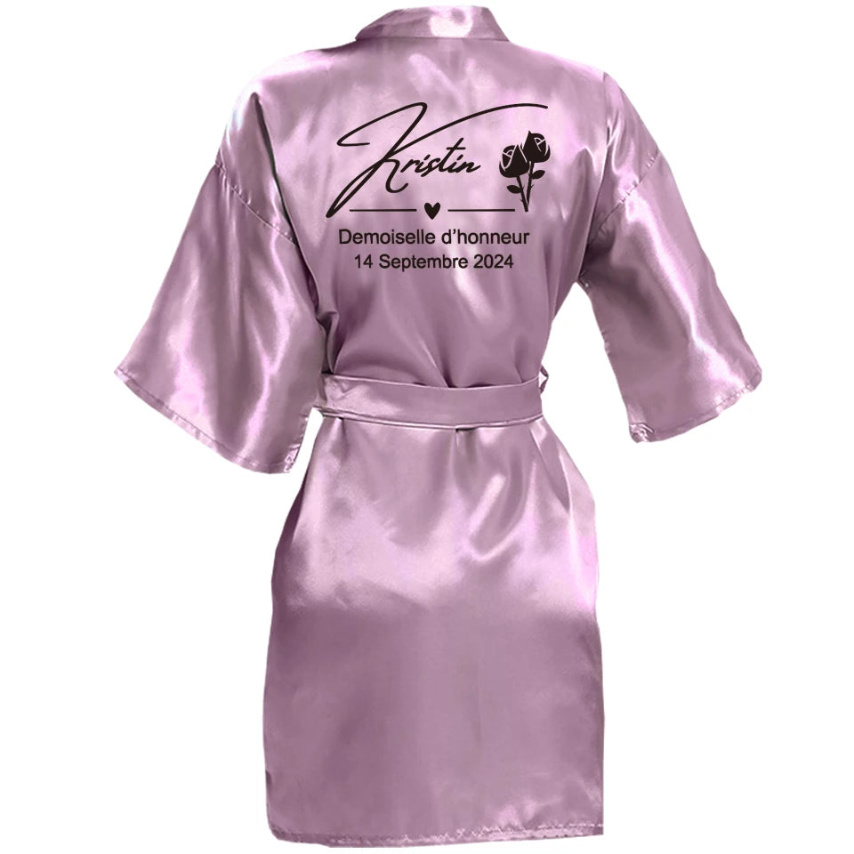 Customized Name Date Wedding Bathrobe Faux Silk Bridal Robe Bridesmaid