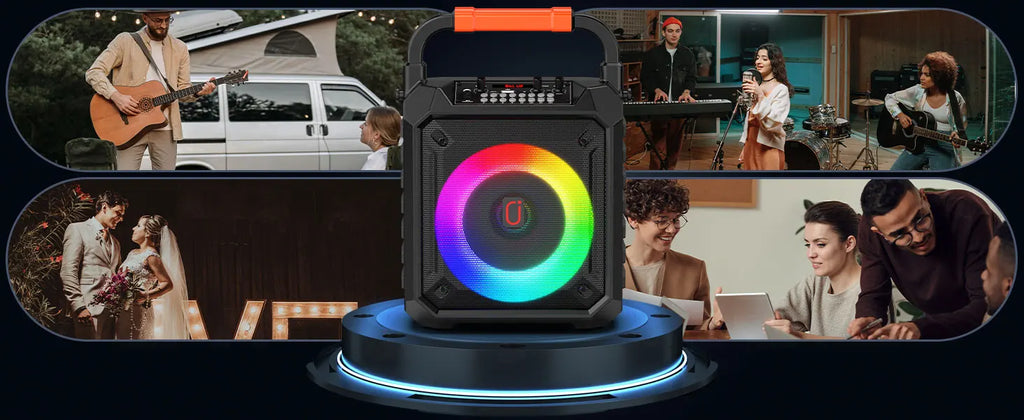 Karaoke Machine with 2 Wireless Microphones Portable Speaker LED Lights Kids Adults