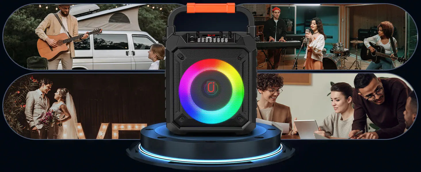 Karaoke Machine with 2 Wireless Microphones Portable Speaker LED Lights Kids Adults