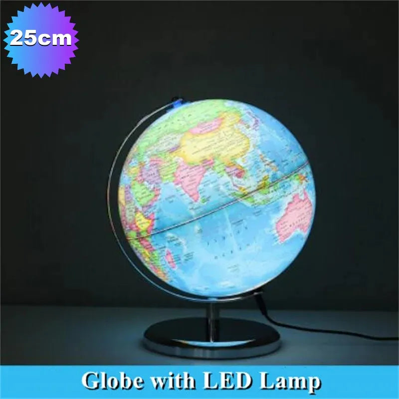 Sphere Diameter 25cm English World Globe HD Printed 360° LED Light Desk Lamp Globe Metal ABS