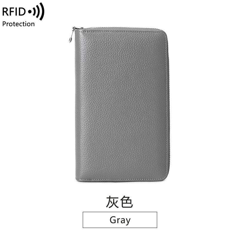 RFID Anti-Theft Cowhide Leather Wallet Brush Head Layer Large Capacity