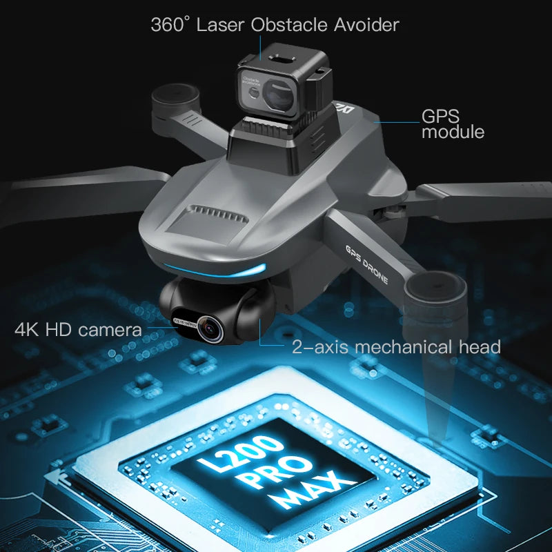 L200 PRO MAX Brushless Motor 2-Axis Gimbal 4K Professional GPS Drone 360° Obstacle Avoidance 5G WIFI Quadcopter Drone RC