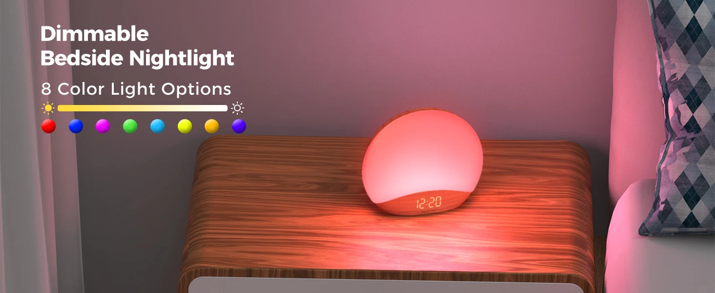 Wood Grain Sunrise Alarm Clock Sound Machine Nightlight Digital Dimmable for Bedroom 26 Sleep Sounds Baby Adults Kids