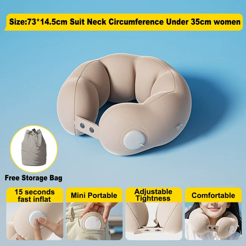 Travel Neck Pillow Inflatable Airplane U-shaped Cervical Orthopedic Portable Foldable
