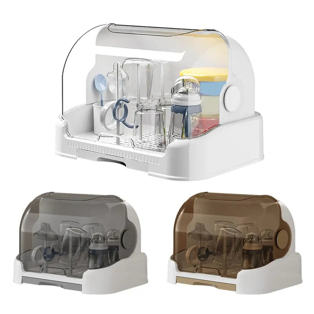 Baby Bottle Drying Rack With Removable Drip Tray Portable Storage Box With Lid