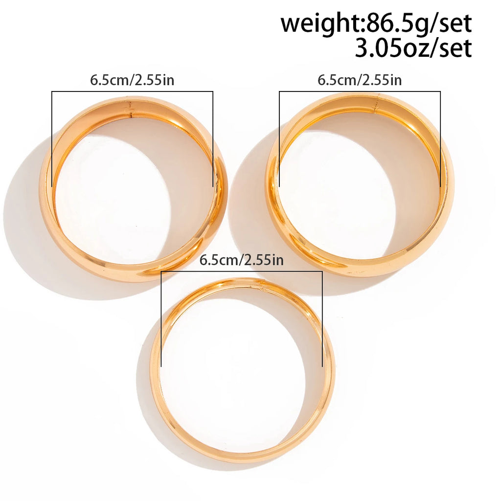 KunJoe 3Pcs Set Smooth Round Big Bangles Punk Heavy Metal 6.5cm Wide Bracelets