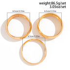 KunJoe 3Pcs Set Smooth Round Big Bangles Punk Heavy Metal 6.5cm Wide Bracelets