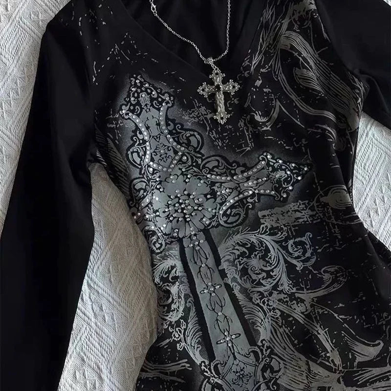 Women's Hip hop 90s Vintage Punk T-Shirt Gothic Slim