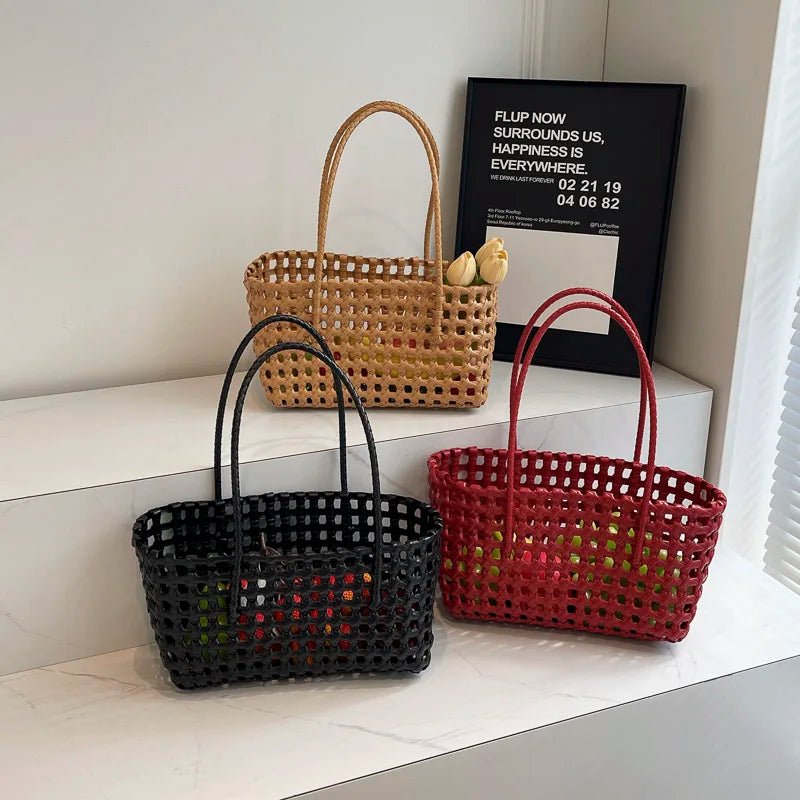 LEFTSIDE Small Solid Color Weave Tote Bags Shoulder Bag Handbags