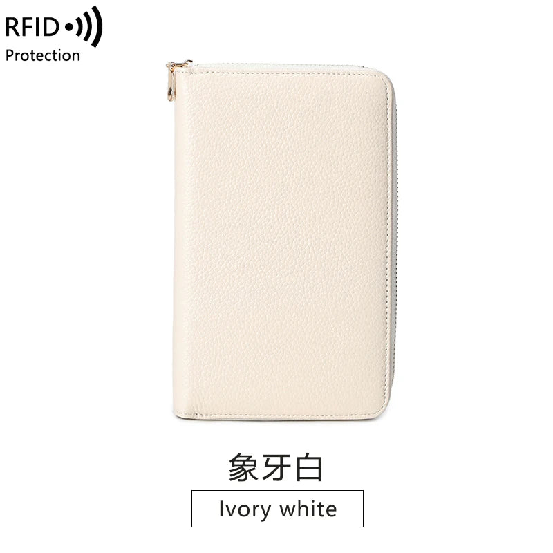 RFID Anti-Theft Cowhide Leather Wallet Brush Head Layer Large Capacity