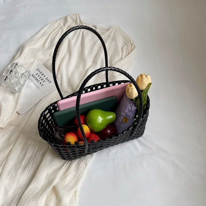 LEFTSIDE Small Solid Color Weave Tote Bags Shoulder Bag Handbags