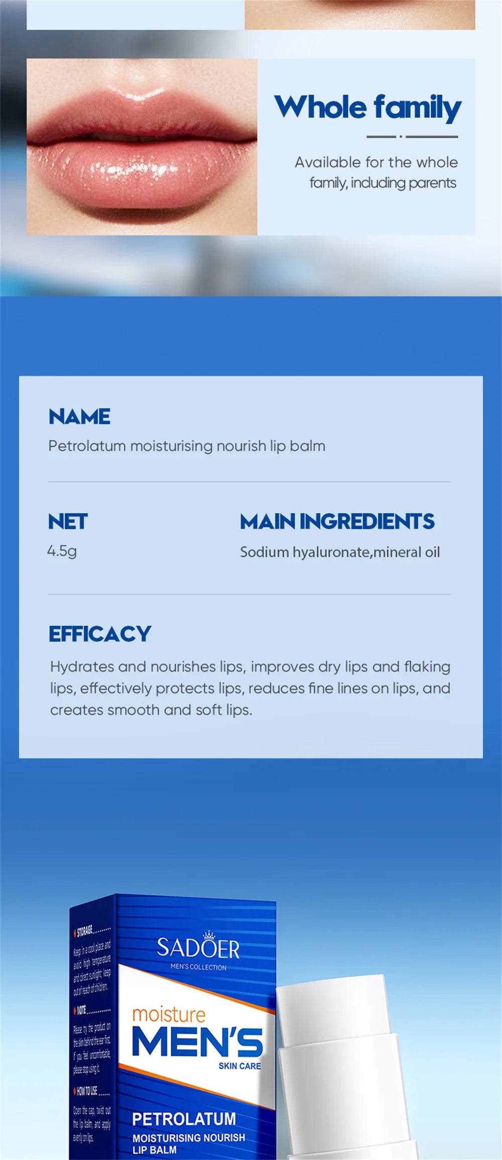 Men's  Lip Balm Moisturizing Hydration Fading Lip Lines Anti-Cracking Remove Dead Skin Refreshing Not Greasy