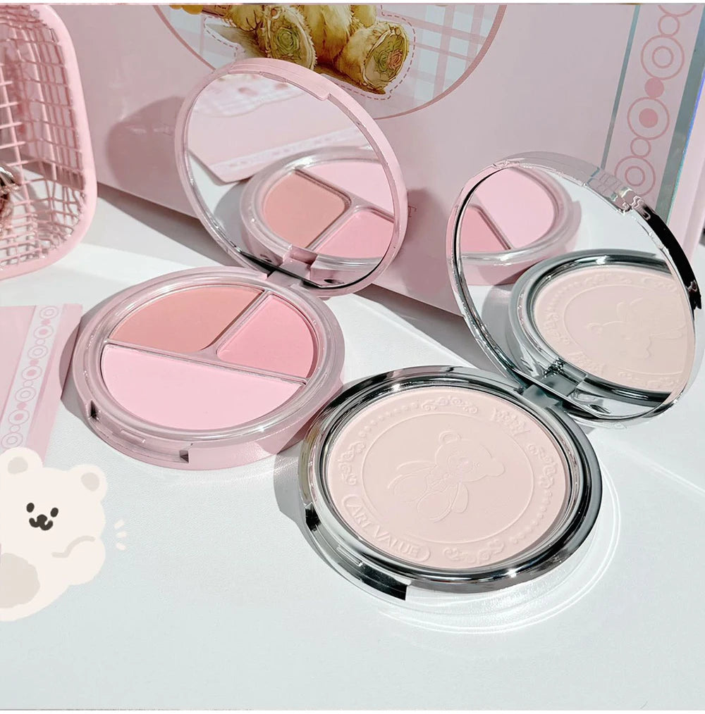 ART VALUE 7PC Makeup Set 3 Colors Lip Mud Pressed Powder Blush Eyeshadow Necklace