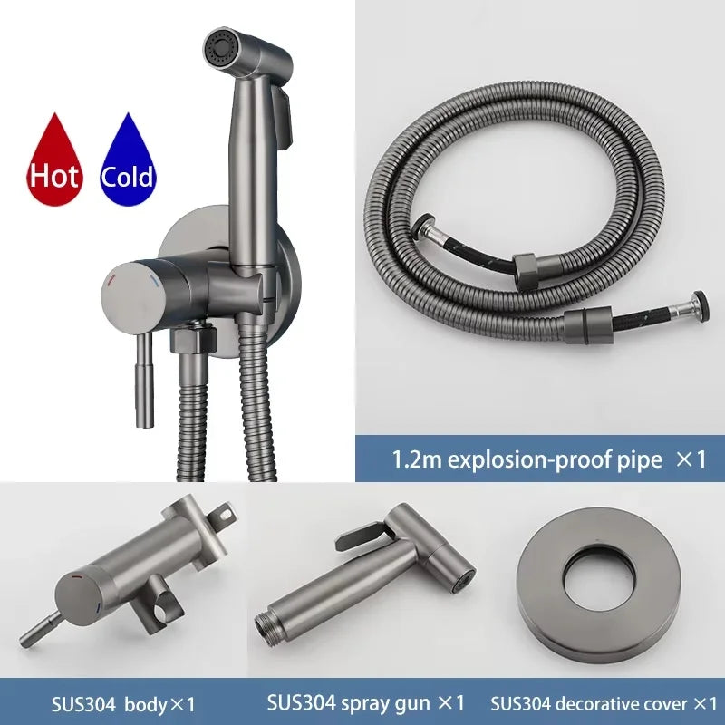 ULA Portable Bidet Sprayer Set Black Stainless Steel Toilet Bathroom Shower Head