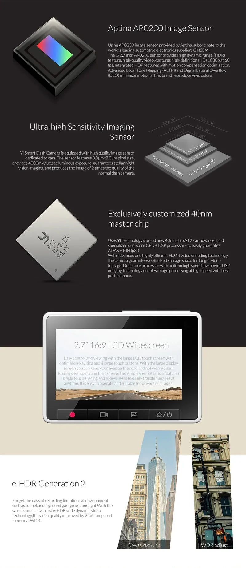 xiao YI Smart Dash Cam For Car ADAS 2.7 Screen Full HD 1080P Dash Cam Night Vision ADAS English International Version