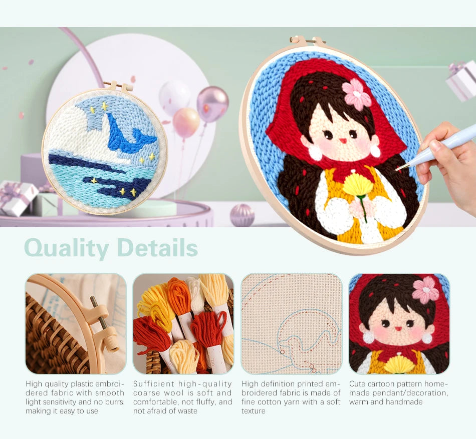 Punch Needle Kits for Beginners Adults Embroidery Starter Craft Tools Ocean Life Theme DIY Wall Art Gift for Women