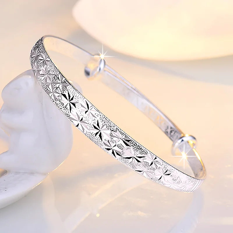 Trendy 925 Sterling Silver Bracelet Fashion Jewelry Adjustment Cuff