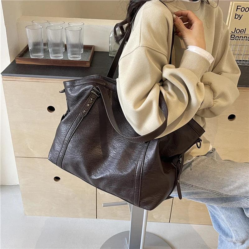 MOODS Large Sized Tote Bags For Women Soft Leather Large Capacity Shoulder Crossbody Quality