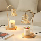Candle Warmer Lamp 2 Bulbs Soft Brightness Ambiance Modern Glass Flower Wood Base