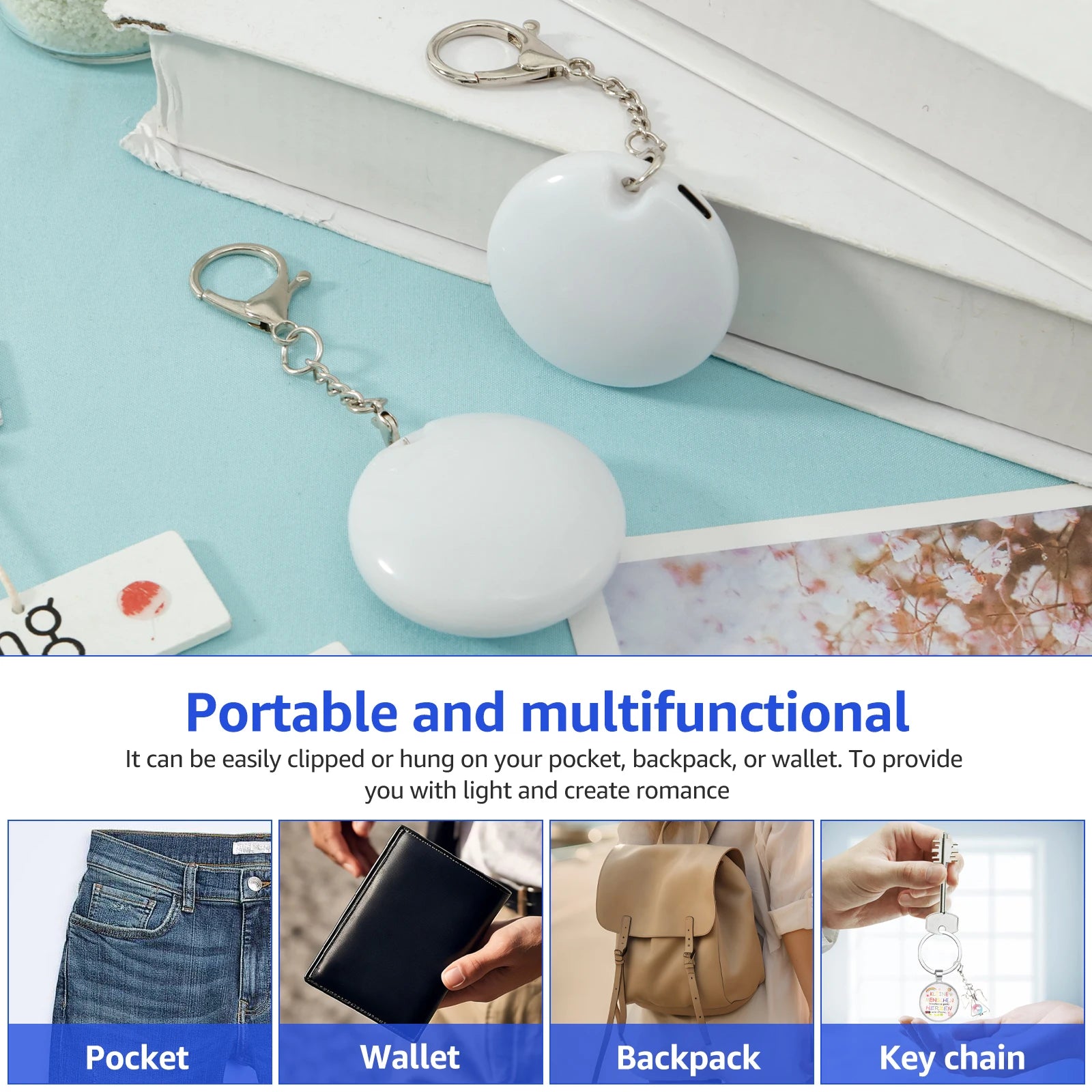2Pc Purse Glow Heart Light LED Automatic Touch Activated Handbag Light Night Light