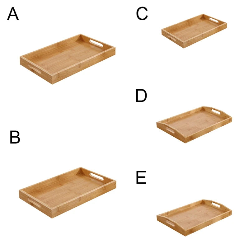 Wide Bamboo Organizer Tray with Handles for Cutlery Serving Spoons Cooking Utensils Teapot Teacup