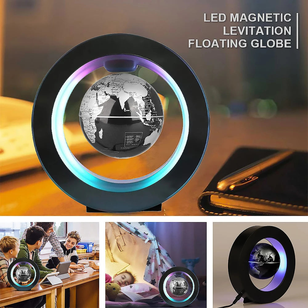 Floating Globe Levitating World Map Rotating LED Bedside Lamp Magnetic