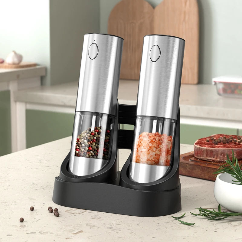 Salt And Pepper Grinder With Adjustable Coarseness Refillable Battery Powered Kitchen Set