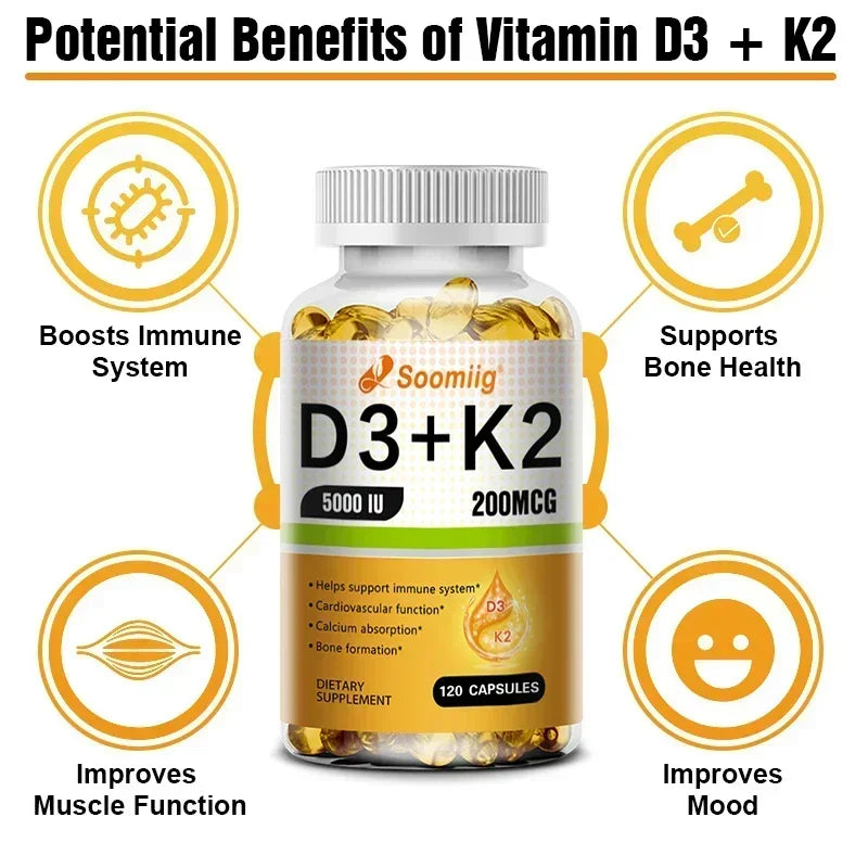 Vitamin D3 5000IU and 200 Mcg Vitamin K2 (MK-7) Capsules