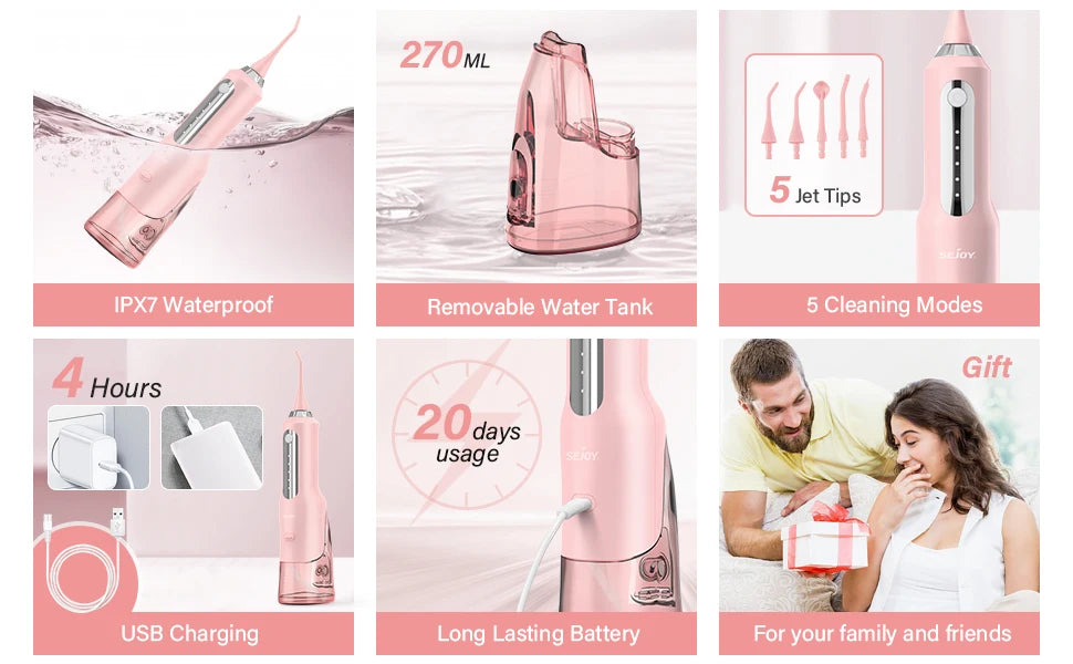 Sejoy Cordless Electric Water Flosser for Teeth Dental Portable Oral Irrigator Rechargeable