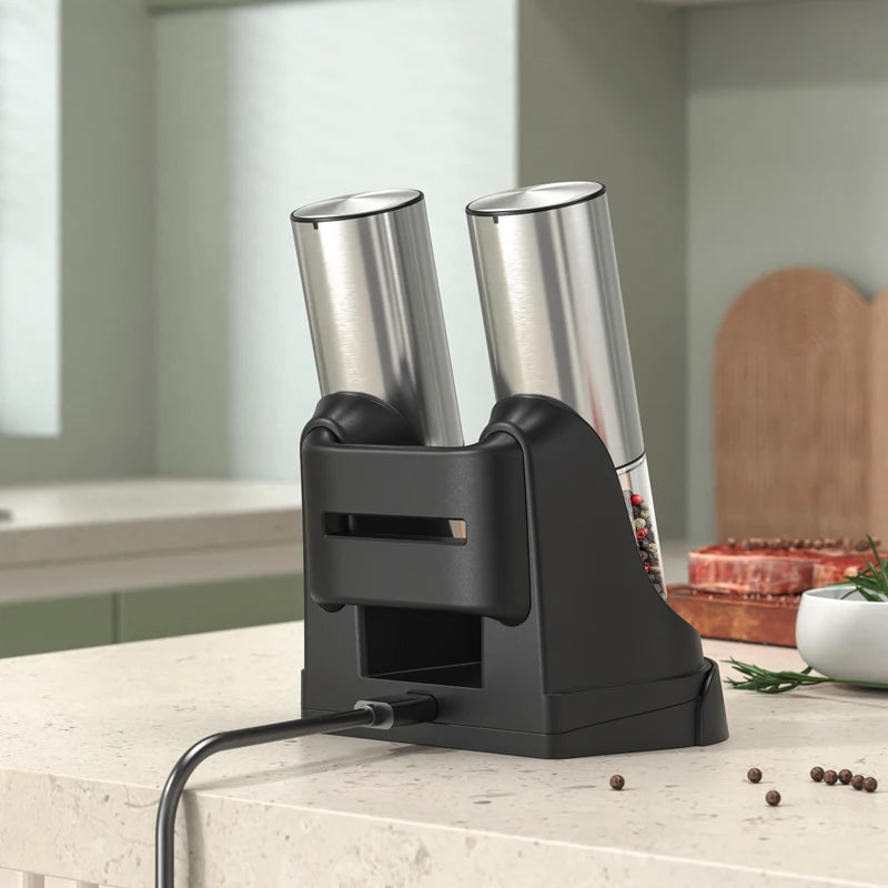 Salt And Pepper Grinder With Adjustable Coarseness Refillable Battery Powered Kitchen Set