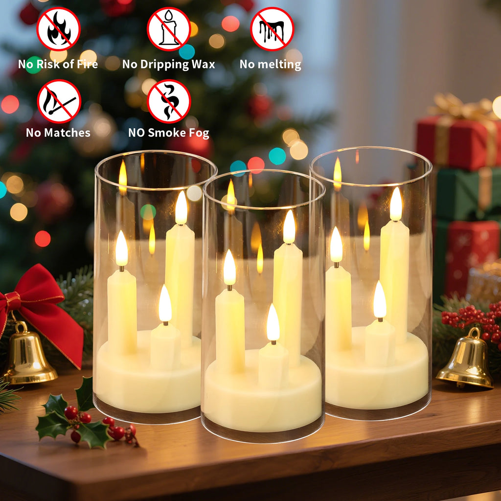 Flameless 3 in 1 LED Taper Candles with 15CM Battery Operated Flickering Electric Window Candles for Christmas Wedding