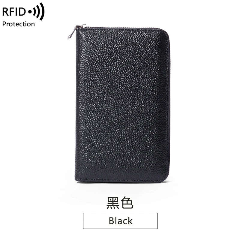 RFID Anti-Theft Cowhide Leather Wallet Brush Head Layer Large Capacity