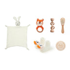 Baby Bath Set Cotton Blanket 7PCS Gift Box Wooden Crochet Rattle Brush Bracelet Towel For Baby Shower Gift