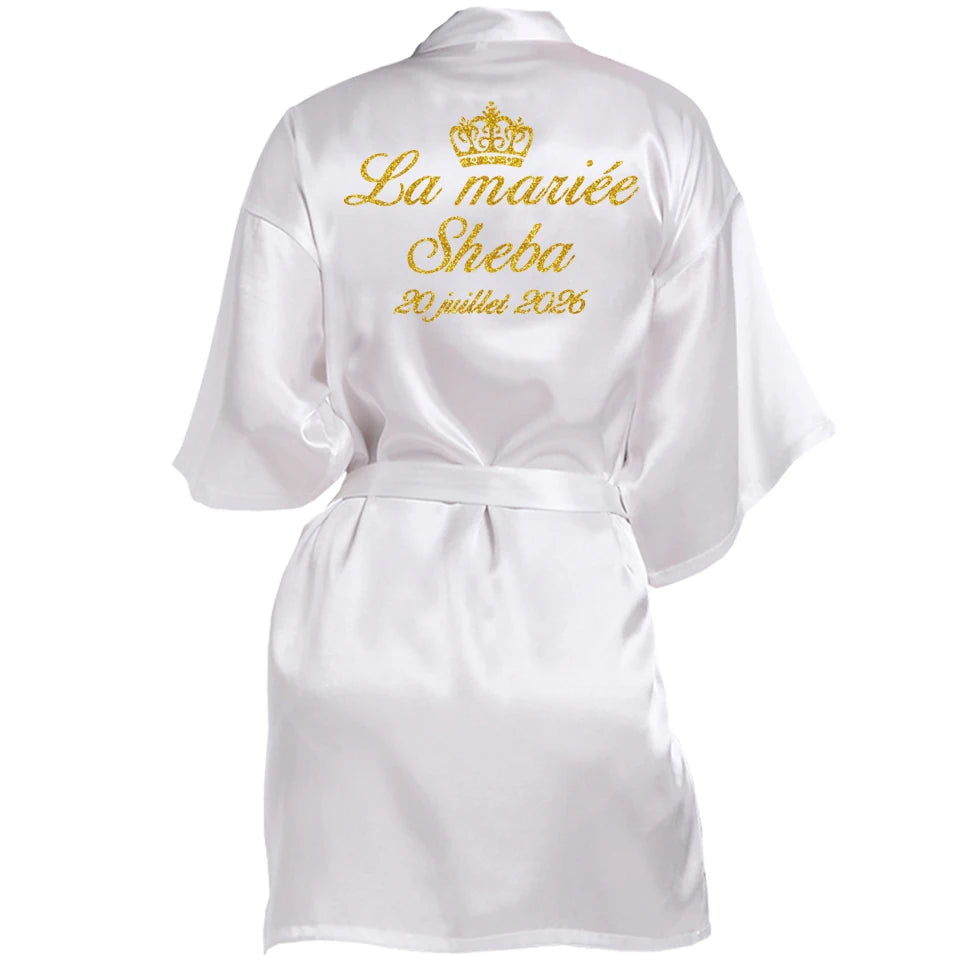 Customized Name Date Wedding Bathrobe Faux Silk Bridal Robe Bridesmaid