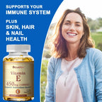 Bcuelov Vitamin E 450MG  Supports Immune System & Skin Nutrition Natural Antioxidant Gluten & Dairy Free
