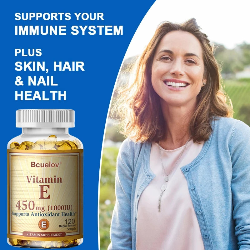 Bcuelov Vitamin E 450MG  Supports Immune System & Skin Nutrition Natural Antioxidant Gluten & Dairy Free