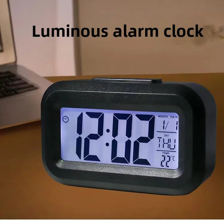 Alarm Clock Digital LED Electronic Backlight Snooze Calendar Home Office Desktop Screen Display Watch