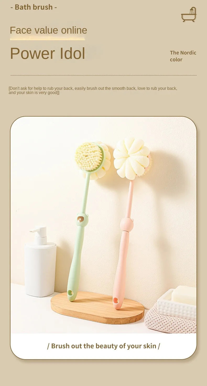 Two Sided Shower Body Brush Silicone Long Handle Back Body Exfoliating