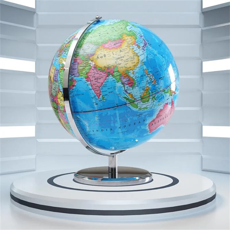 Sphere Diameter 25cm English World Globe HD Printed 360° LED Light Desk Lamp Globe Metal ABS