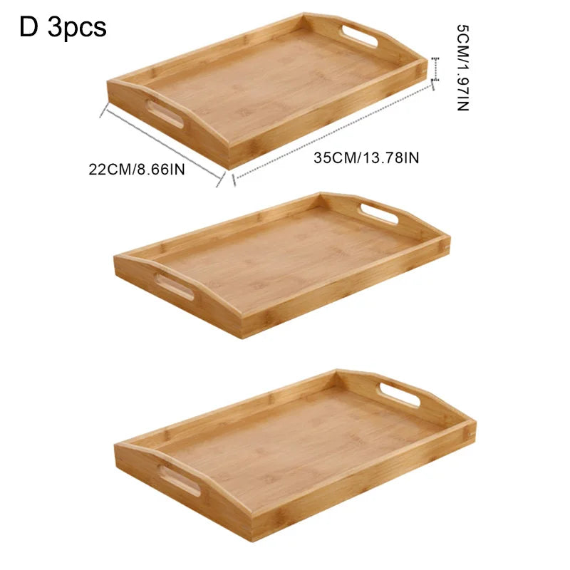 Wide Bamboo Organizer Tray with Handles for Cutlery Serving Spoons Cooking Utensils Teapot Teacup