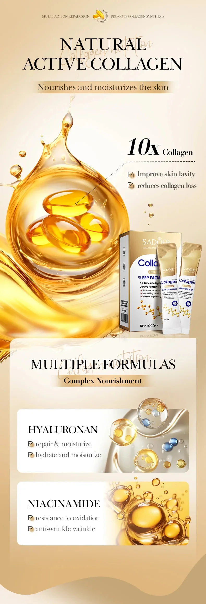 Collagen Sleeping Facial Masks Moisturizing Brightening Firming Hydrating