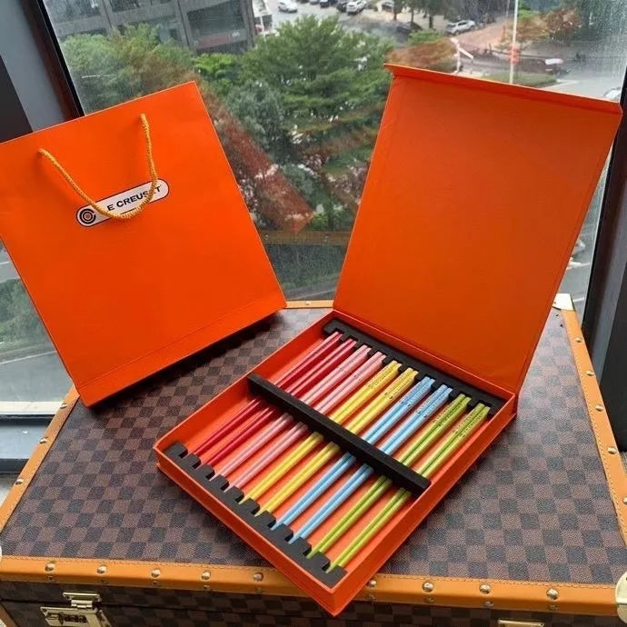 LE CREUSET Rainbow Ceramic Chopsticks Set Gift Box Colorful Tableware Kitchen Dining Accessories